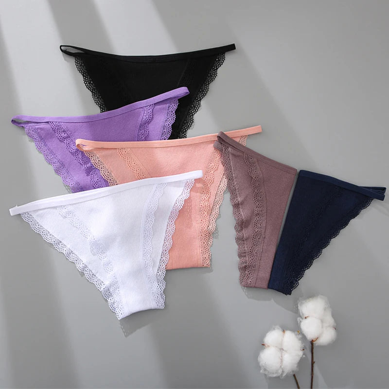 Women‘s Cotton Panties Low Waist Lace Briefs M-XL Comfortable Underwear Ladies Solid Color Underpants Girls Breathable Panty New
