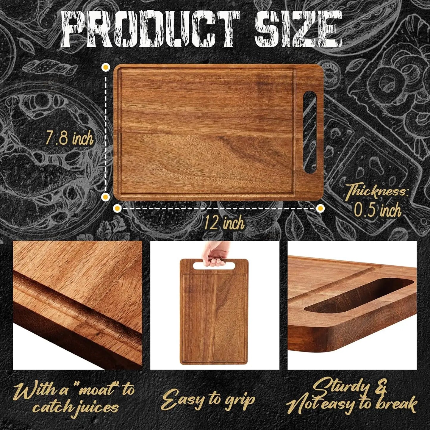 10 Pcs Bulk Wood Cutting Board with Handle 12 x 7.8 Inch Acacia Wooden Kitchen Serving Chopping Boards for Pizza, Bread,