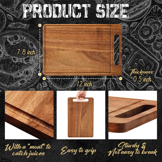 10 Pcs Bulk Wood Cutting Board with Handle 12 x 7.8 Inch Acacia Wooden Kitchen Serving Chopping Boards for Pizza, Bread,