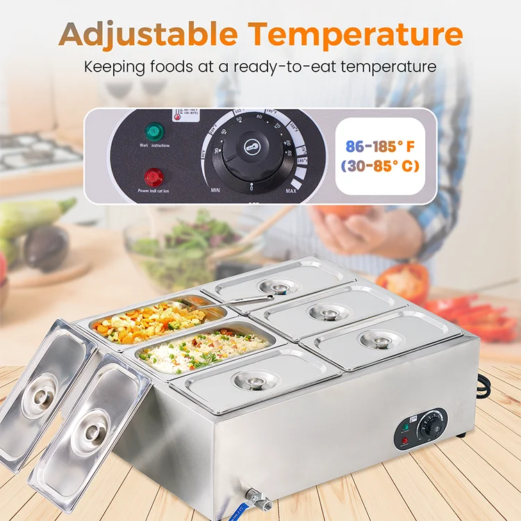 Equipment Food Warmer Electric Stainless Steel Bain Marie Western Food Kitchen Cookware Soup Insulation Container