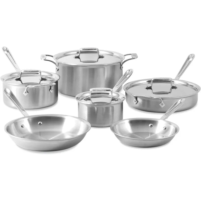 10 Piece Stainless Steel Cookware Set w/ Frying Pans, Pots and Pans Set, Induction, Oven Broiler Safe