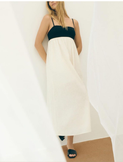 Casual Patchwork Cotton-Linen Maxi Dress for Vacation