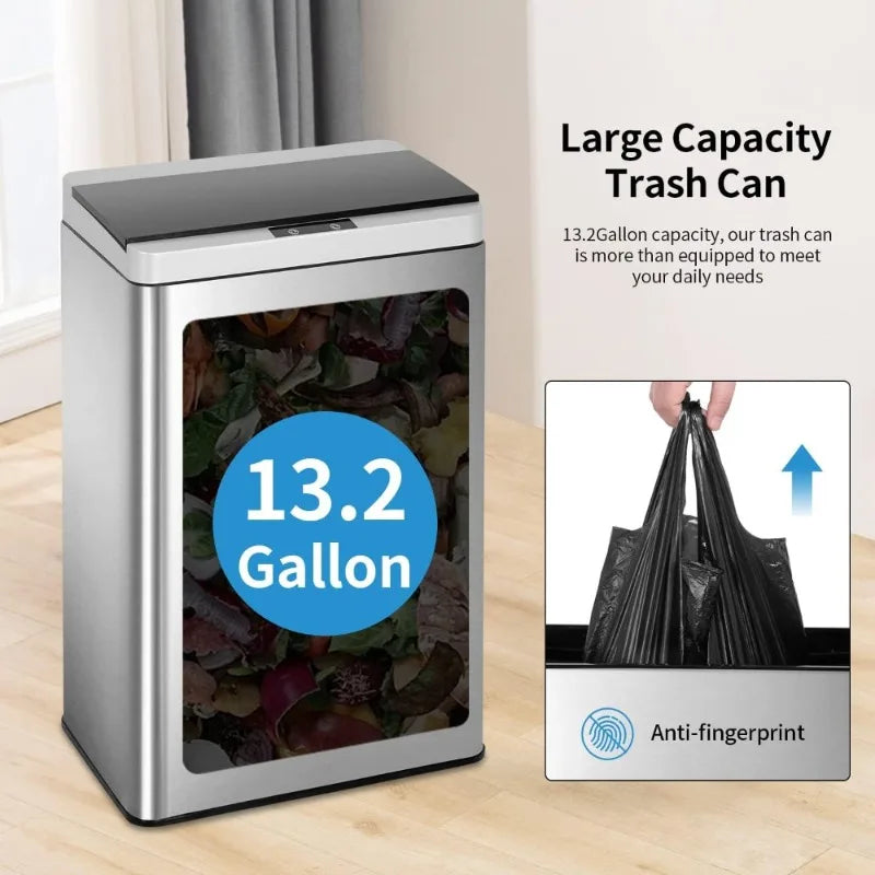 Touch Free Stainless Steel Waste Bin Sensor Kitchen Trash Can 13 Gallon