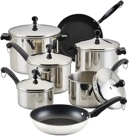 Classic Stainless Steel 15-Piece Cookware Set with Pots and Pans, Silver
