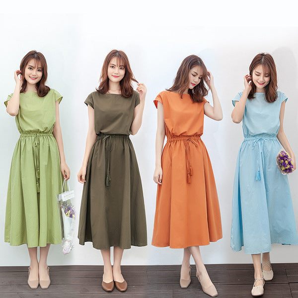 Plus Size Cotton Linen Loose Waist Dress