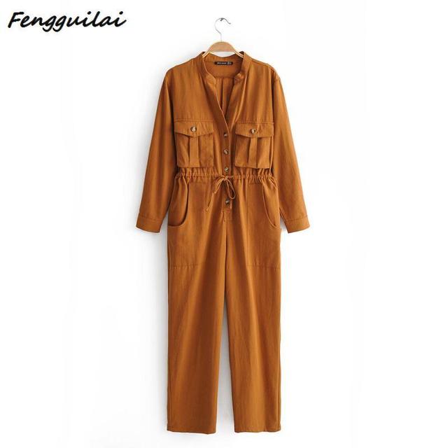 2021 Autumn Vintage Cotton Linen Loose Dungarees Jumpsuit