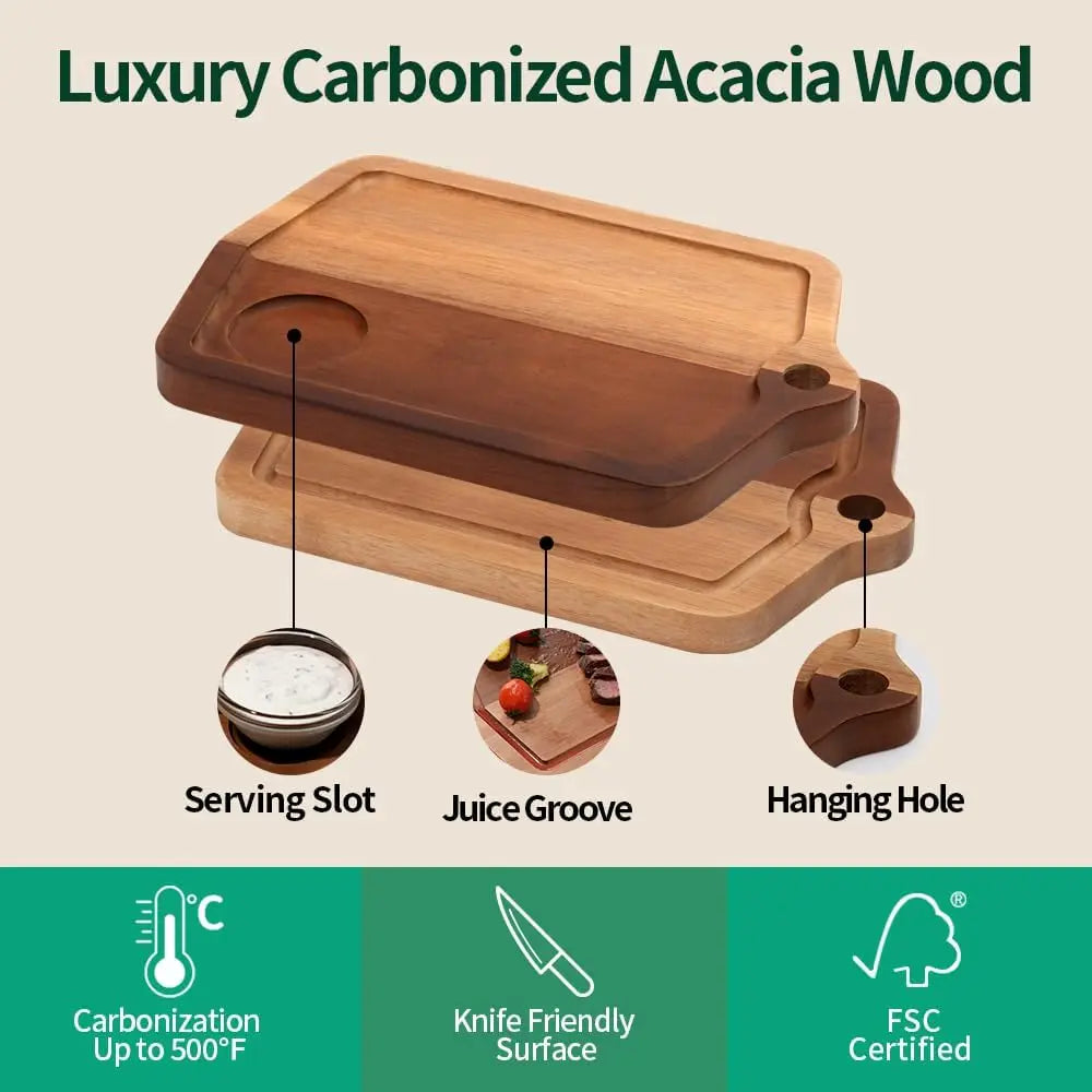 Acacia Wood Cutting Board Set of 2 (16x12, 10x8)