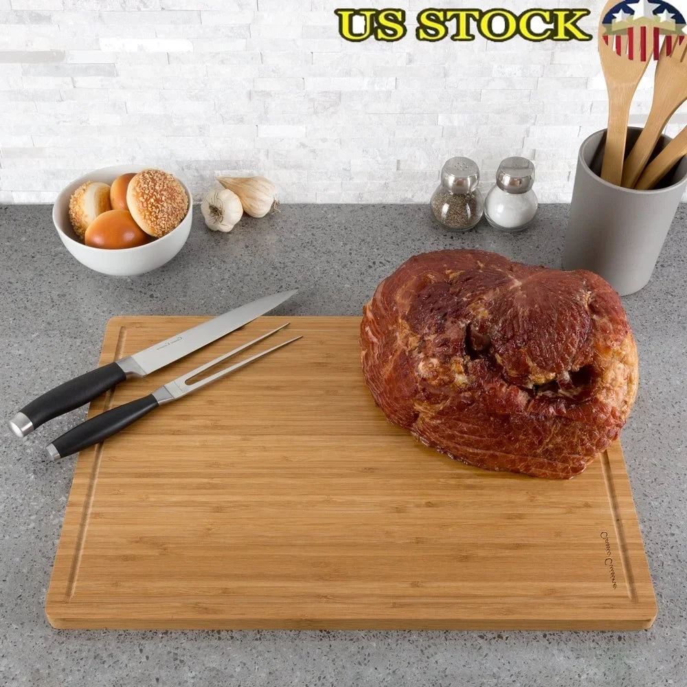 Extra Large Bamboo Cutting Board Thick Knife Friendly Antimicrobial Antibacterial Kitchen Prep Juice Groove Eco-Friendly Food