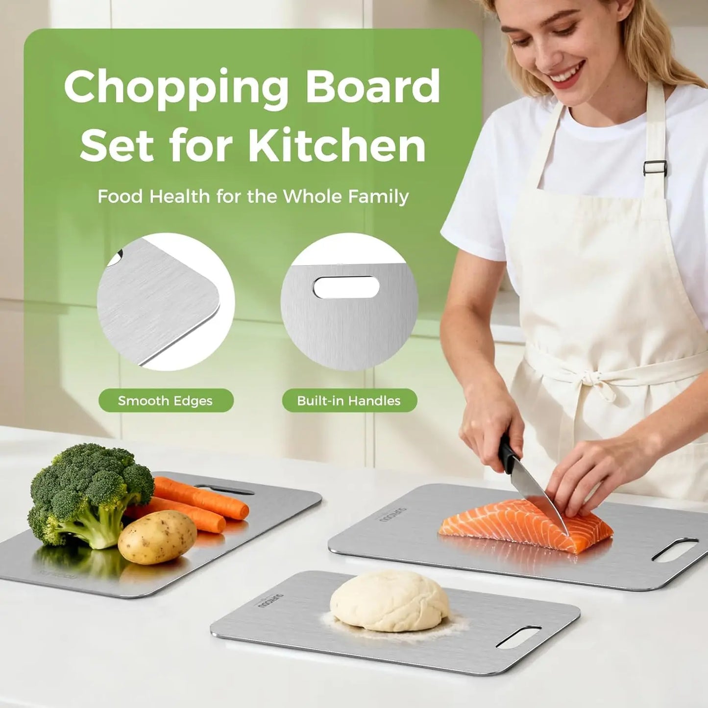 Titanium Cutting Board Set of 3, Titanium Cutting Boards for Kitchen, 100% Double-Sided Titanium Cutting Boards, Separat