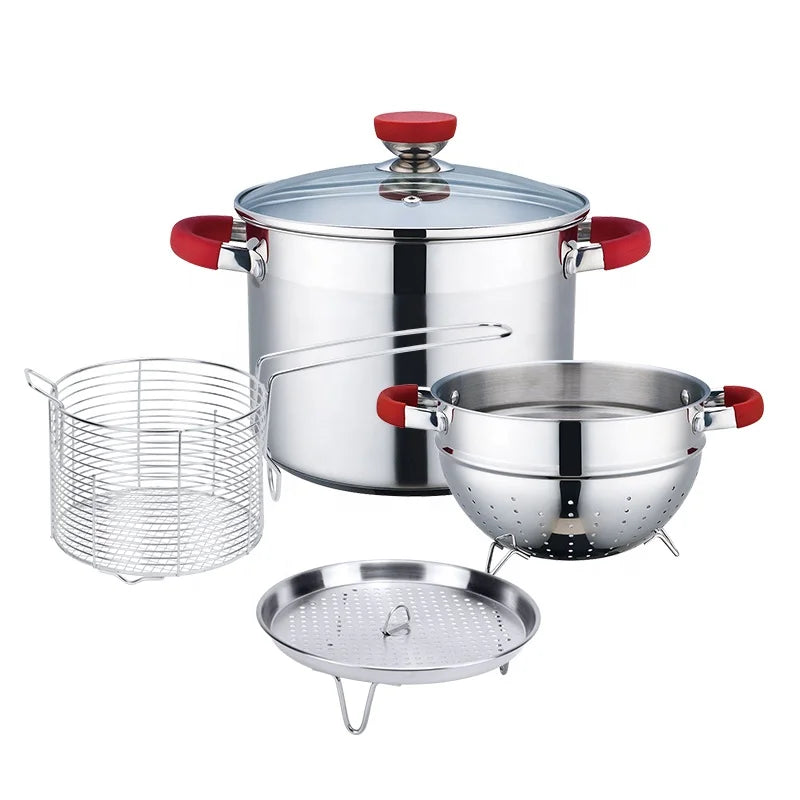 Wholesale Customization Multi-function Cookware Set Stainless Steel Stockpot With Colander Steamer