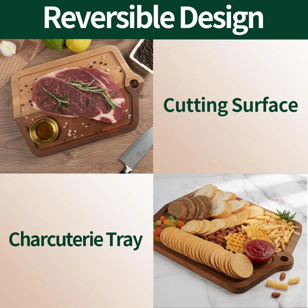 Acacia Wood Cutting Board Set of 2 (16x12, 10x8)