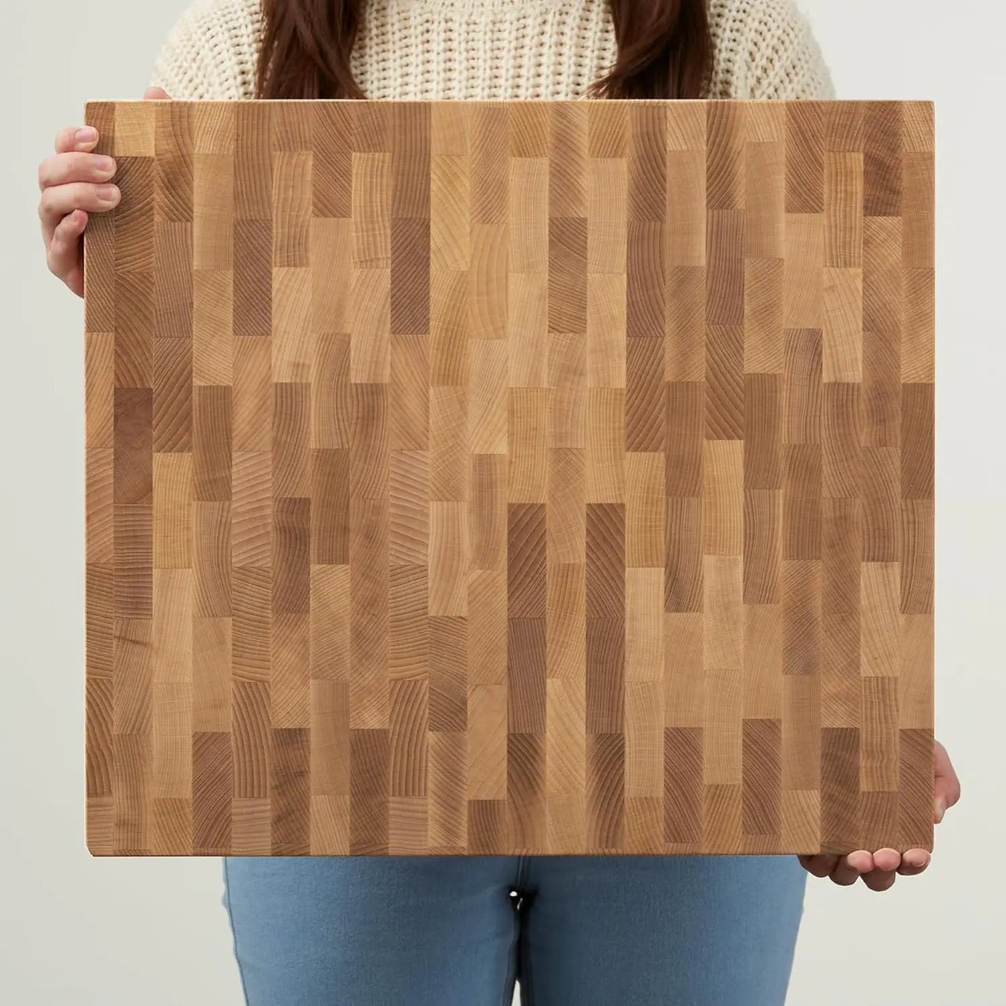 Premium Wooden Cutting Board 16x18x1.75 - Handcrafted North American Hardwood End Grain with Feet - Charcuterie/Wedding