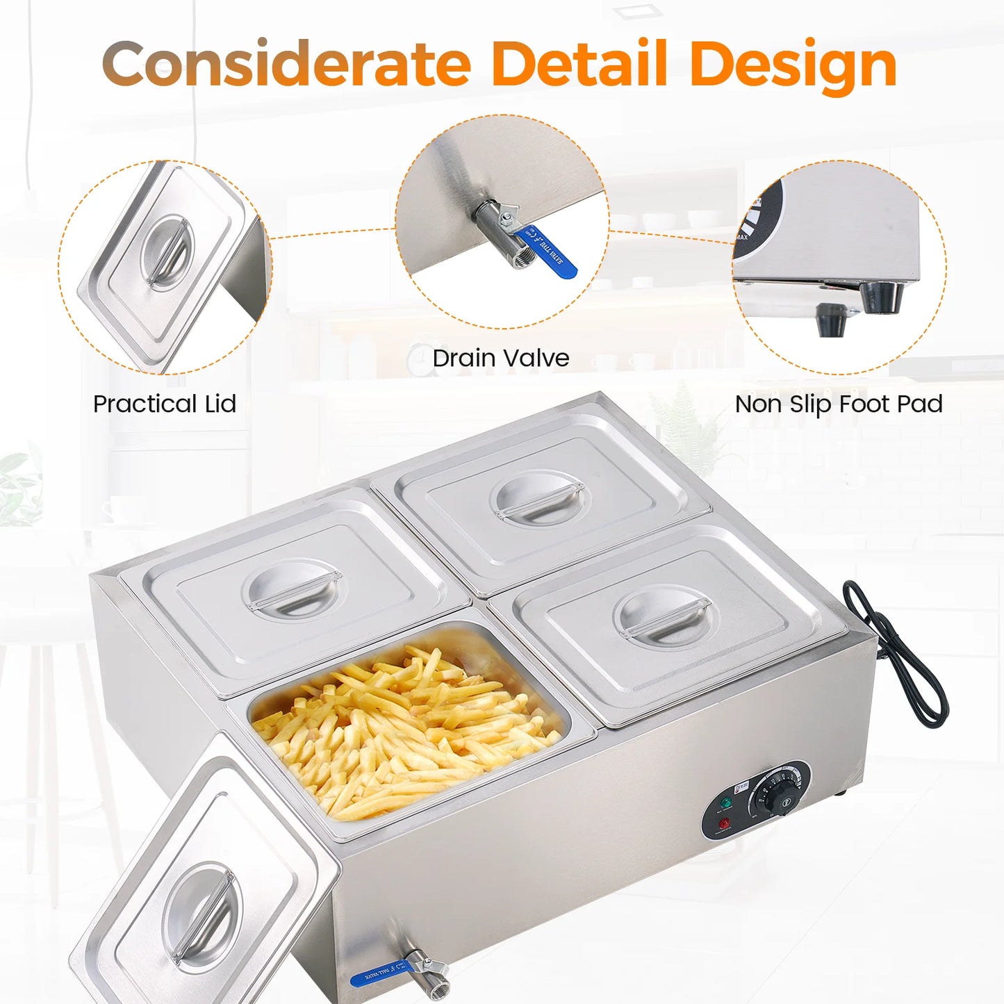 Equipment Food Warmer Electric Stainless Steel Bain Marie Western Food Kitchen Cookware Soup Insulation Container