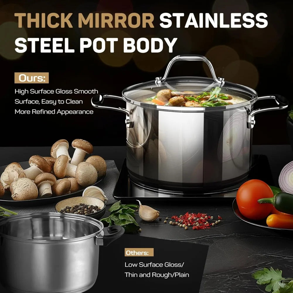 Tri-Ply Stainless Steel Cookware Set 11-Piece Induction Ready Pots Pans with Steamer Insert Oven Safe