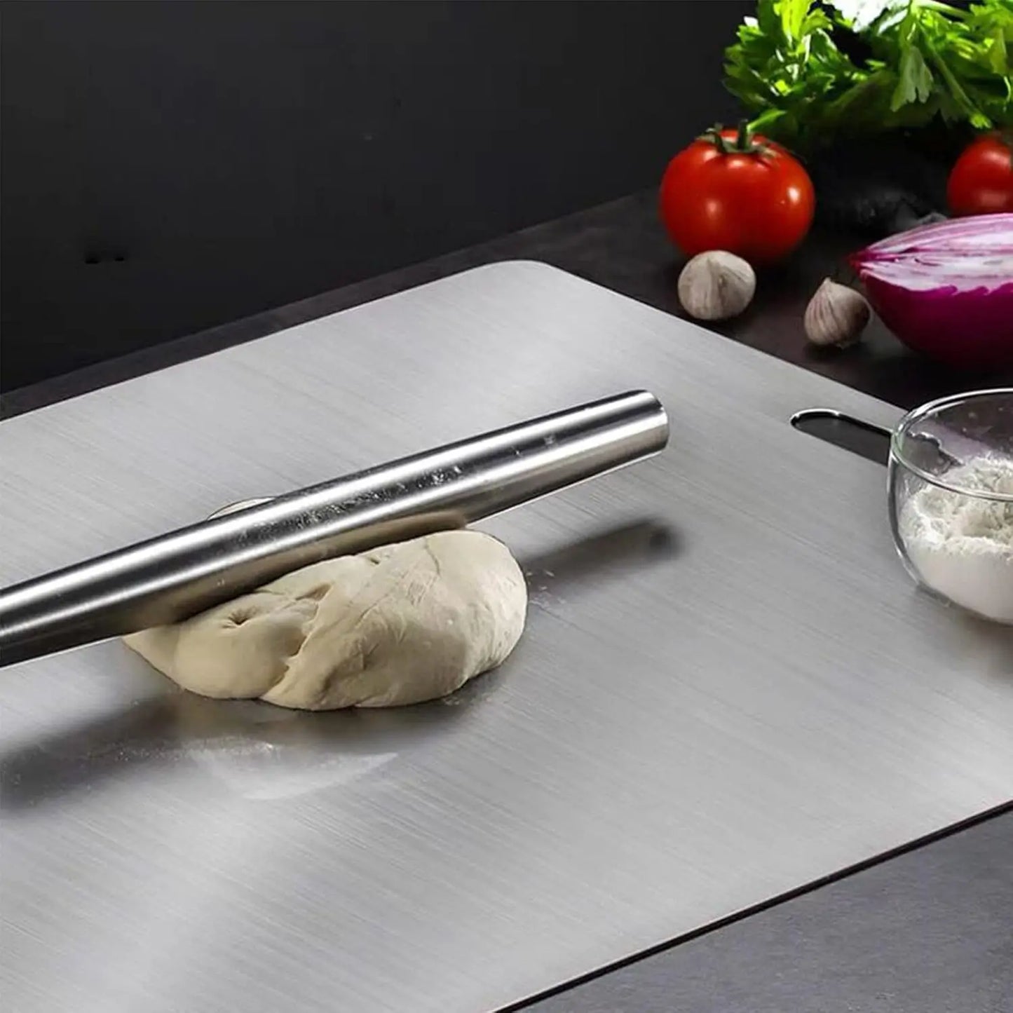 (Extra Large,23.6"Lx 19.3"W) 304 Stainless Steel Chopping Board, Cutting Board for Meat Vegetable Fruit Fish Cheese, Eas