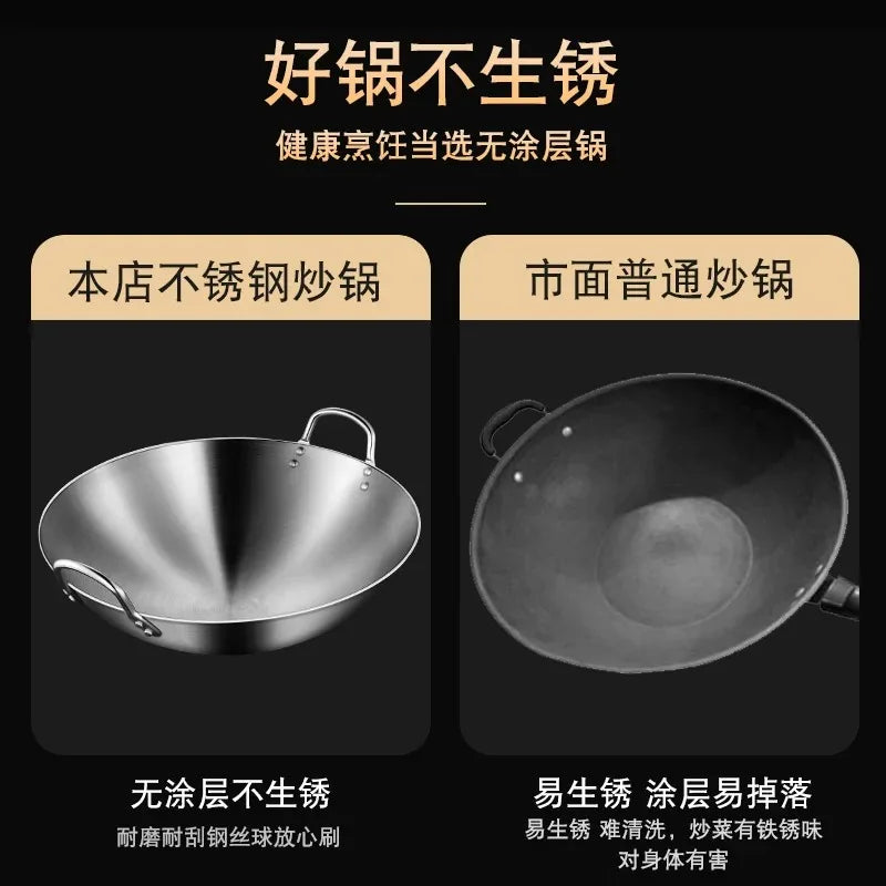Non Stick Wok Pan Cookware 75cm Large Commercial Carbon Steel Wok Stainless Steel Pots and Pans NM393