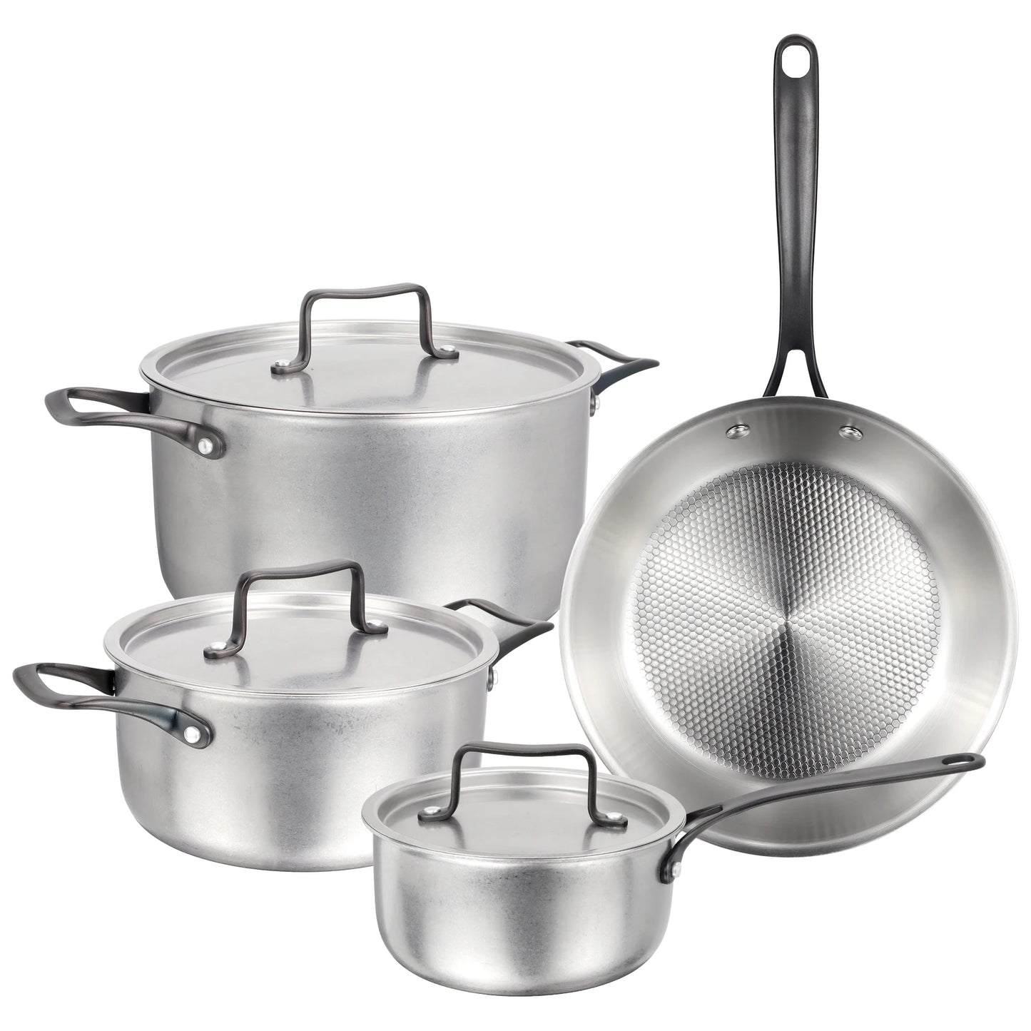New Design Silver Surface Cooking Pots and Pans Tri-ply Stainless Steel Cookware Set for Home Kitchen