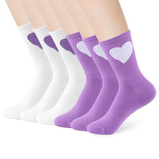 100% Cotton 6-Pack Women's Ankle Socks with Heart Patterns
