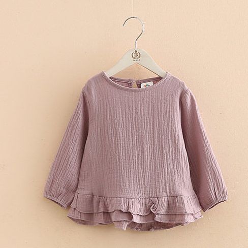 Girls' Long Sleeve Ruffle Cotton Linen T-shirt