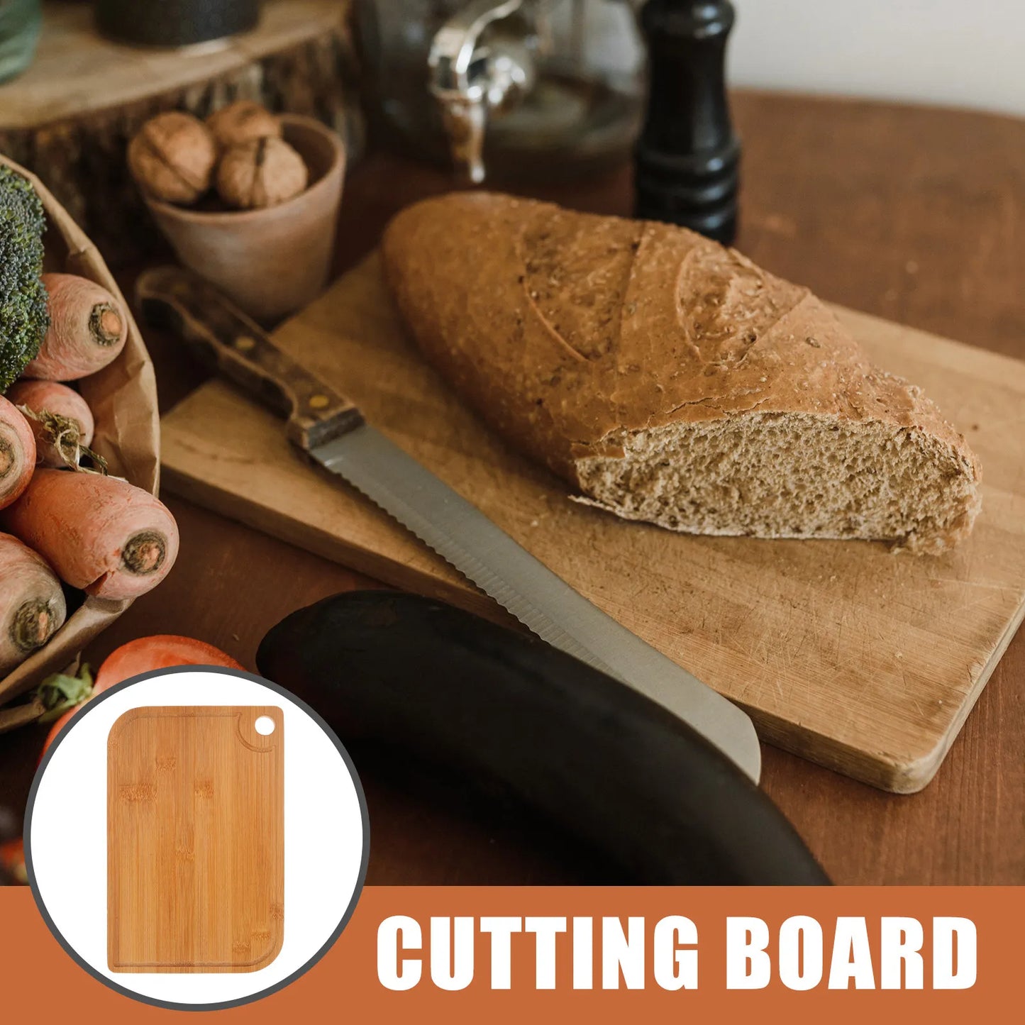 Large Bamboo Cutting Board Dual-Sided Smooth Surface Chopping Board for Kitchen Use with Juice Groove Vegetable Fruit Meat