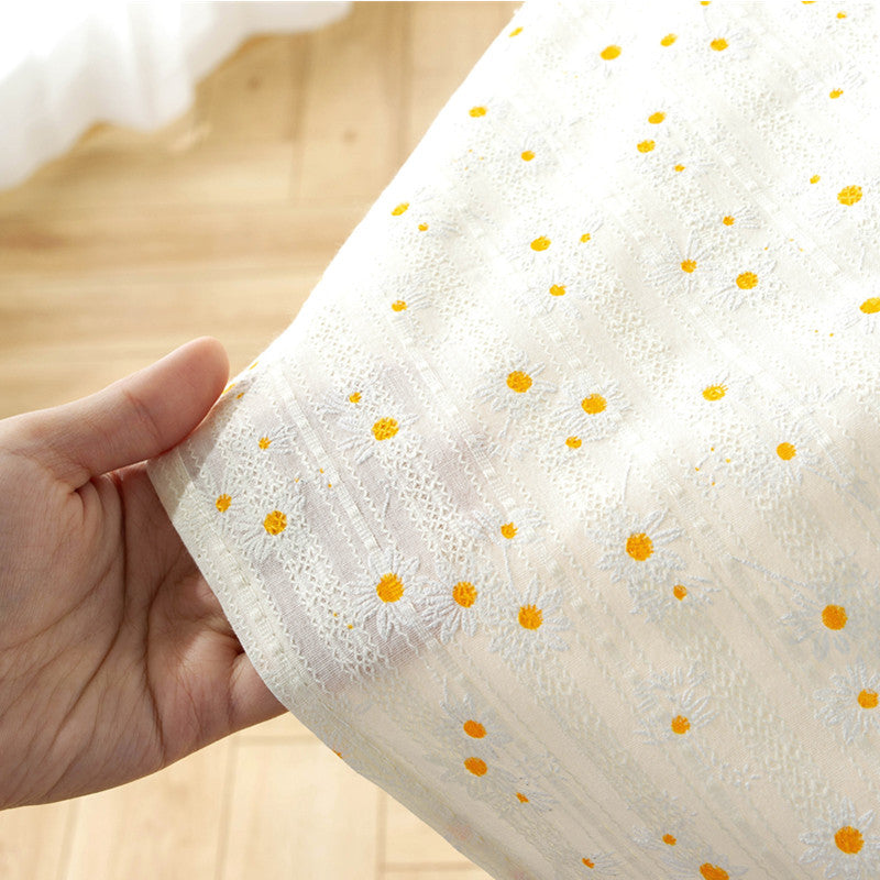 Yellow Daisy Floral Rectangular Tablecloth (Cotton/Linen)