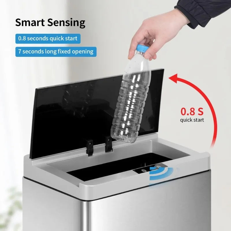Touch Free Stainless Steel Waste Bin Sensor Kitchen Trash Can 13 Gallon