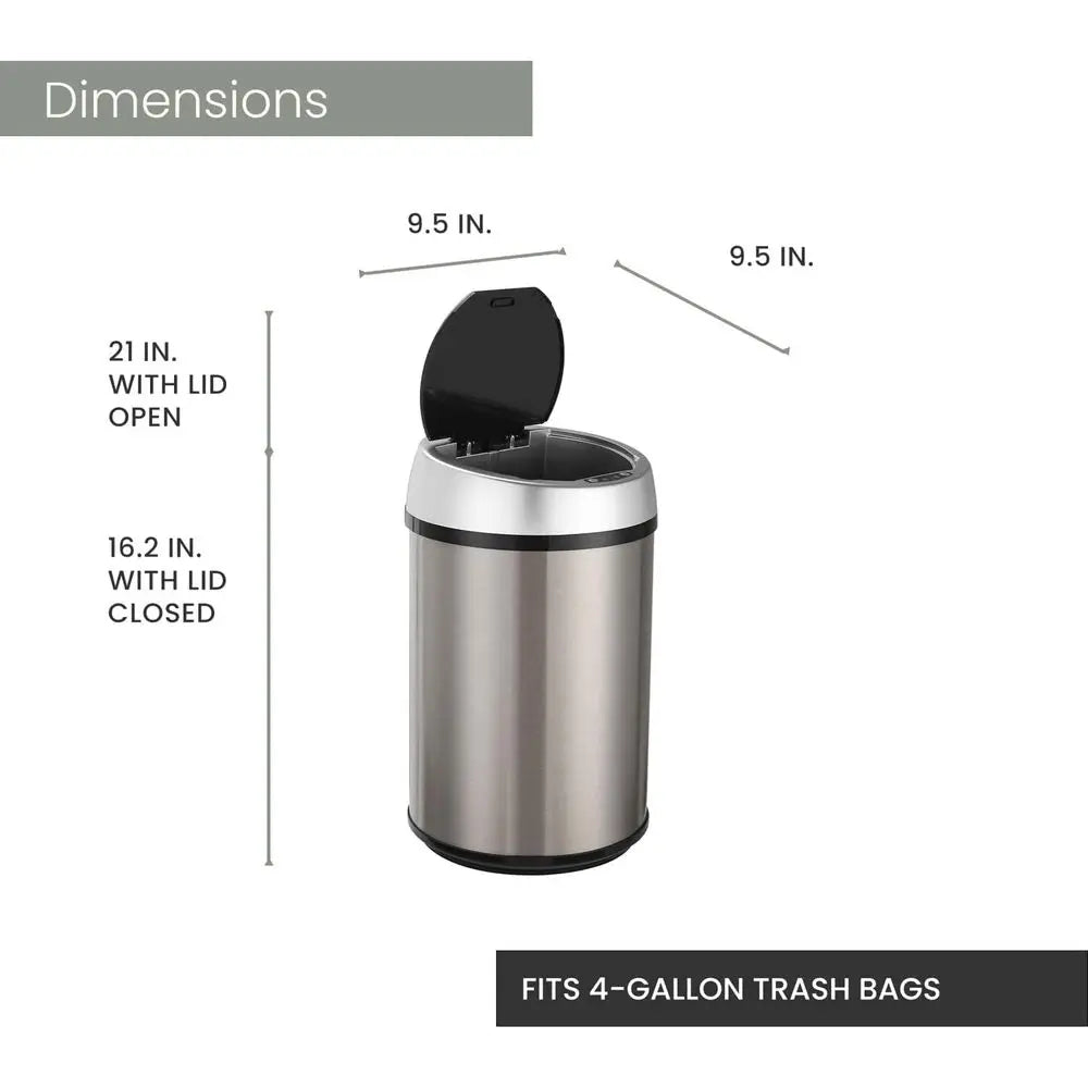Touchless Trash Can with Motion Sensor, 3.2 Gallon Stainless Steel Bin for Home Use