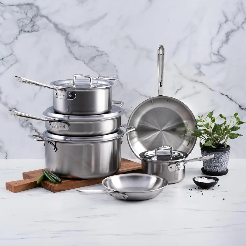 10 Piece Stainless Steel Cookware Set w/ Frying Pans, Pots and Pans Set, Induction, Oven Broiler Safe