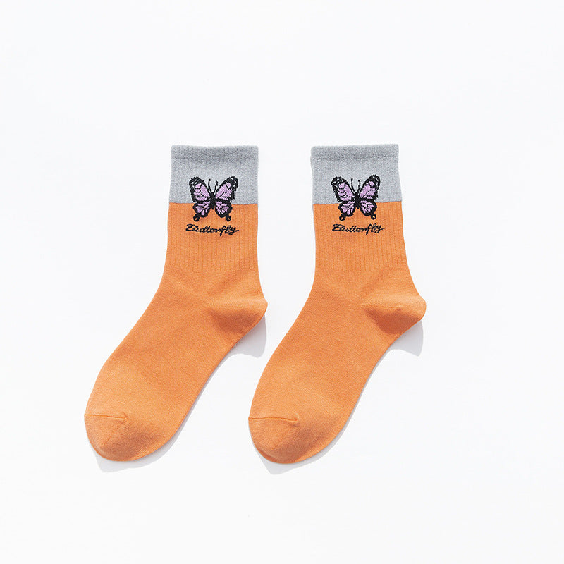 Korean Style Butterfly Color Matching Cotton Socks