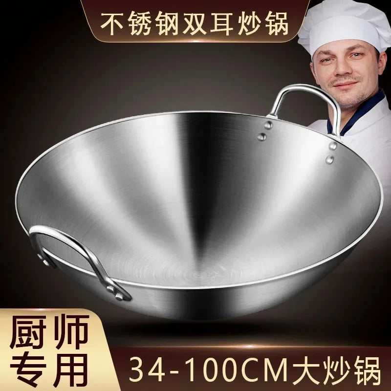 Non Stick Wok Pan Cookware 75cm Large Commercial Carbon Steel Wok Stainless Steel Pots and Pans NM393