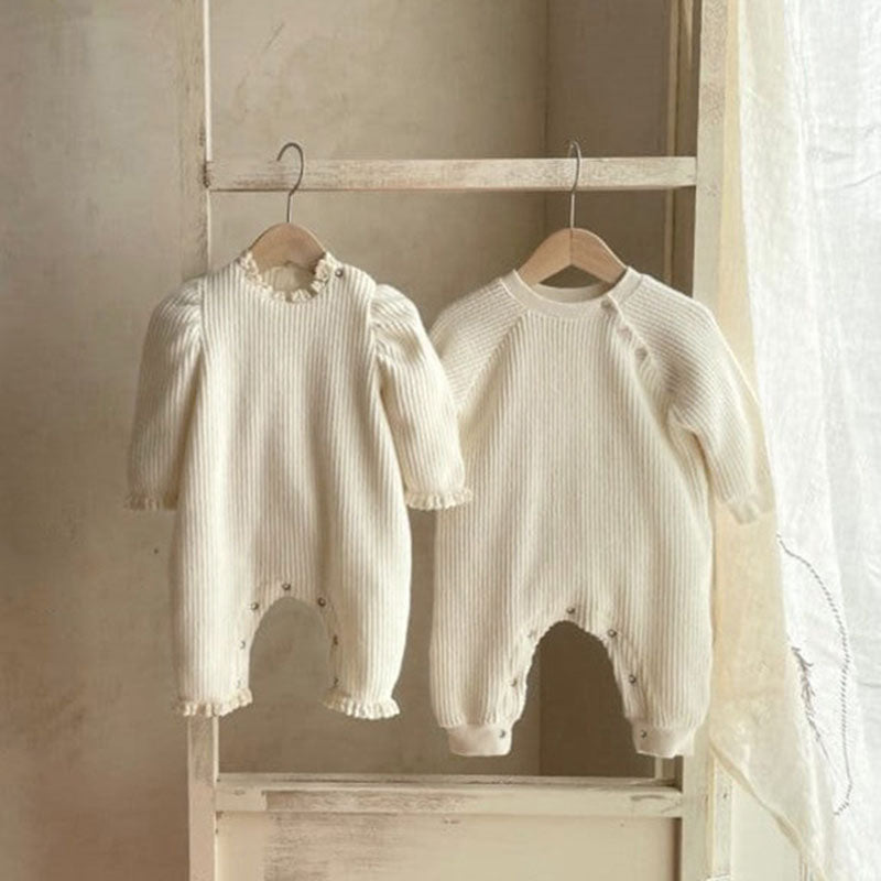 Waffle Cotton Long-Sleeved Baby Jumpsuit for All Seasons