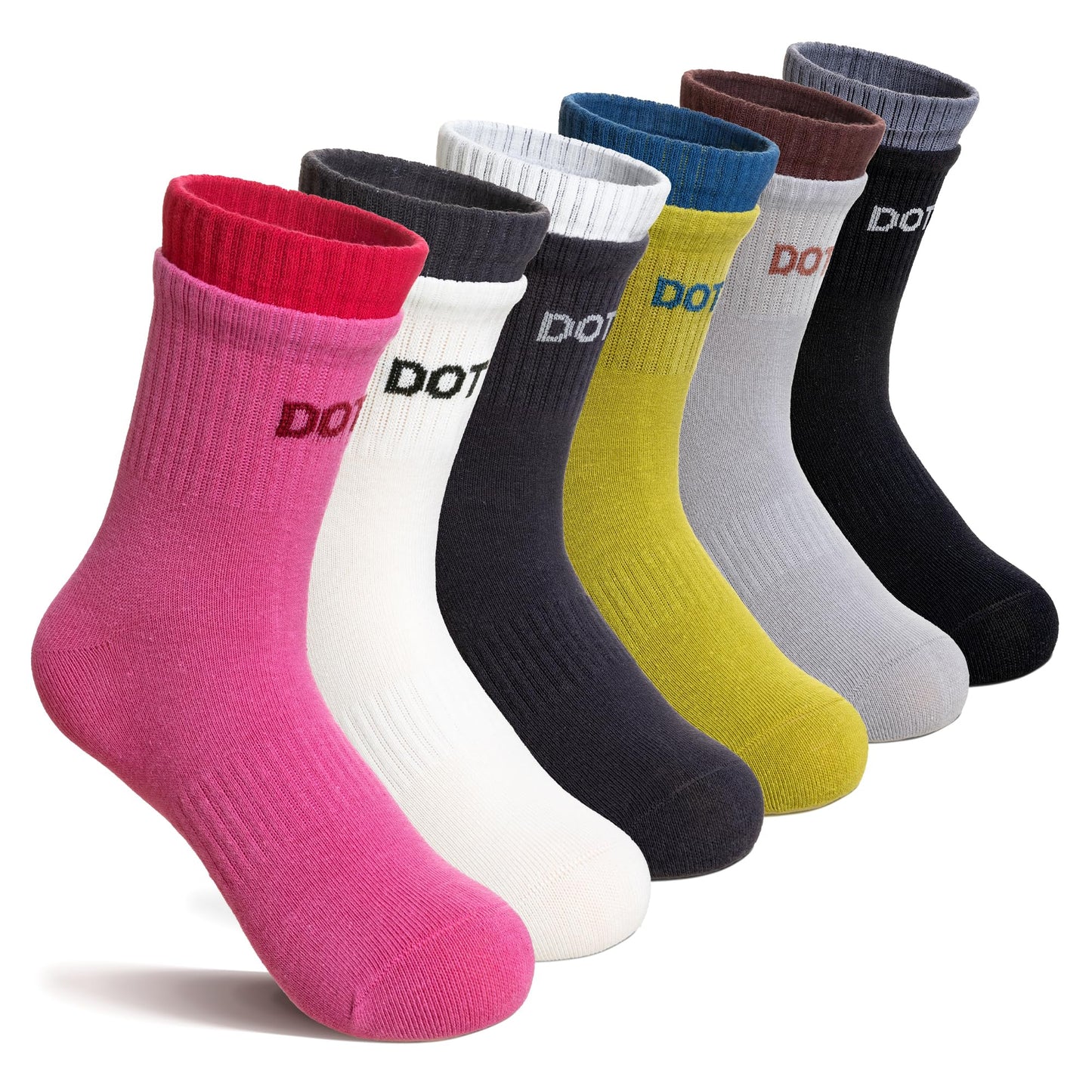 Kids Girls Socks Athletic Sport Breathable Soft Cotton Youth Girsl Crew Socks 6 Pairs(Solid Color 5-8 Years)