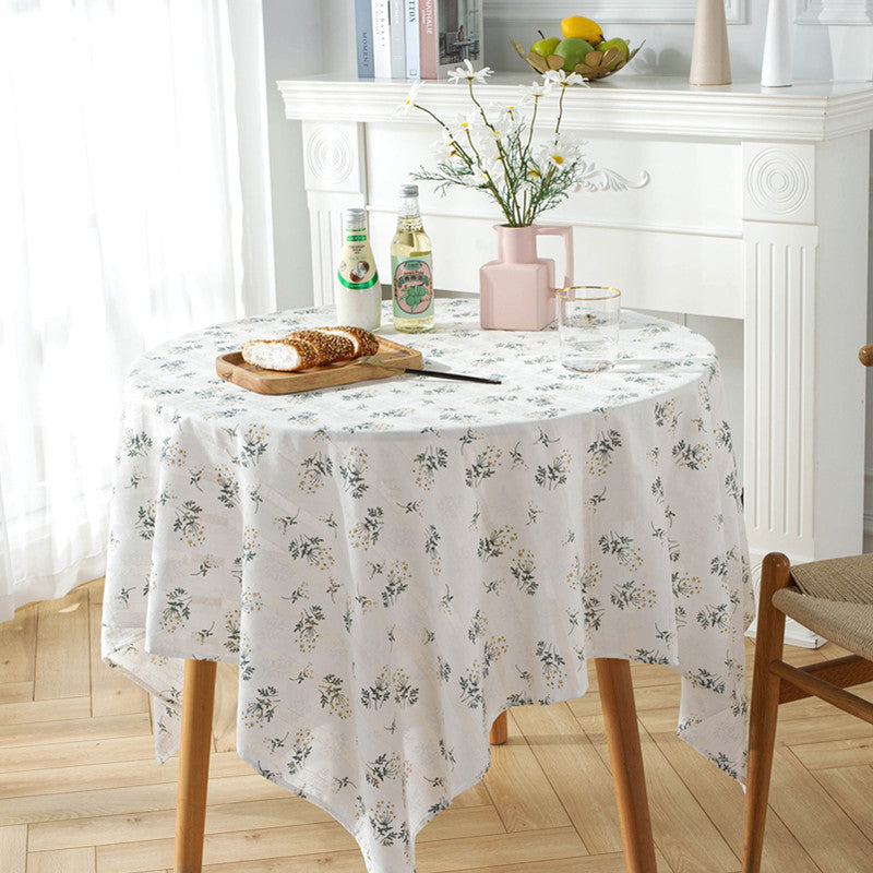 Yellow Daisy Floral Rectangular Tablecloth (Cotton/Linen)