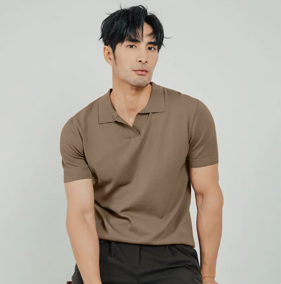 Classic Knit Lapel Polo Shirt for Men