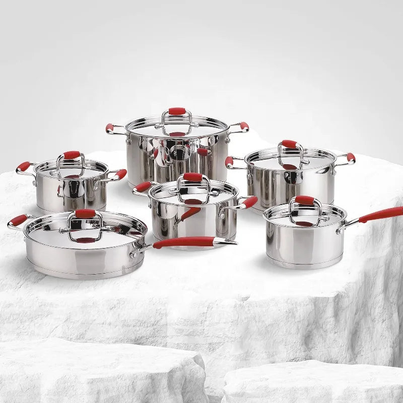 Kitchen Accessories S/S Cooking Pot Set Non Stick Cookware 12 Pcs Stainless Steel Pots and Pans Set
