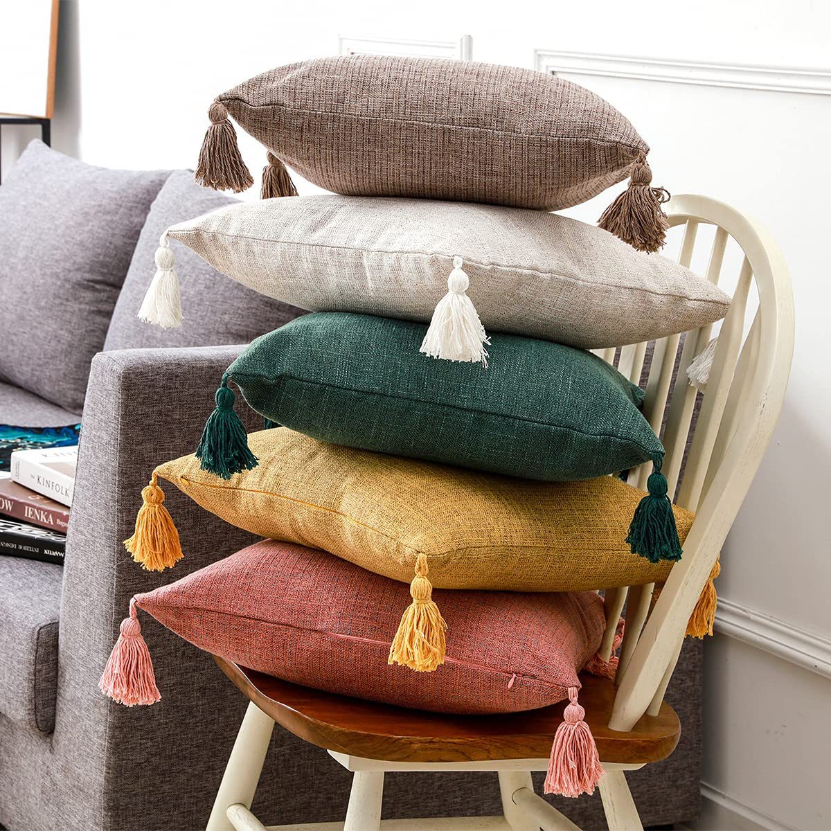 Amazon Cotton Linen Tassel Throw Pillow Cover