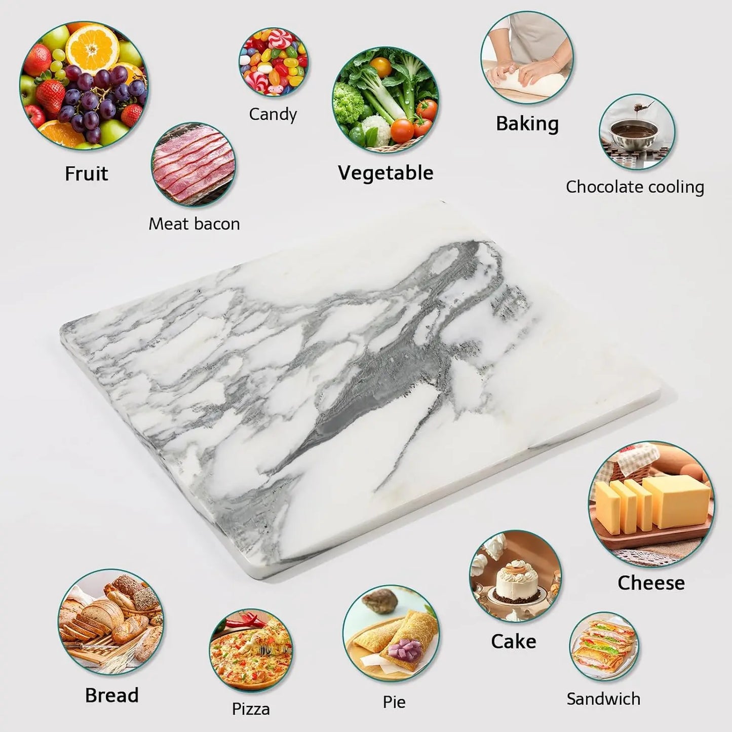 Marble Stone Cutting Board For Kitchen, 20x16 Inch White Lnk Large Marble Pastry Board With Non-Slip Feet For Baking, Ch