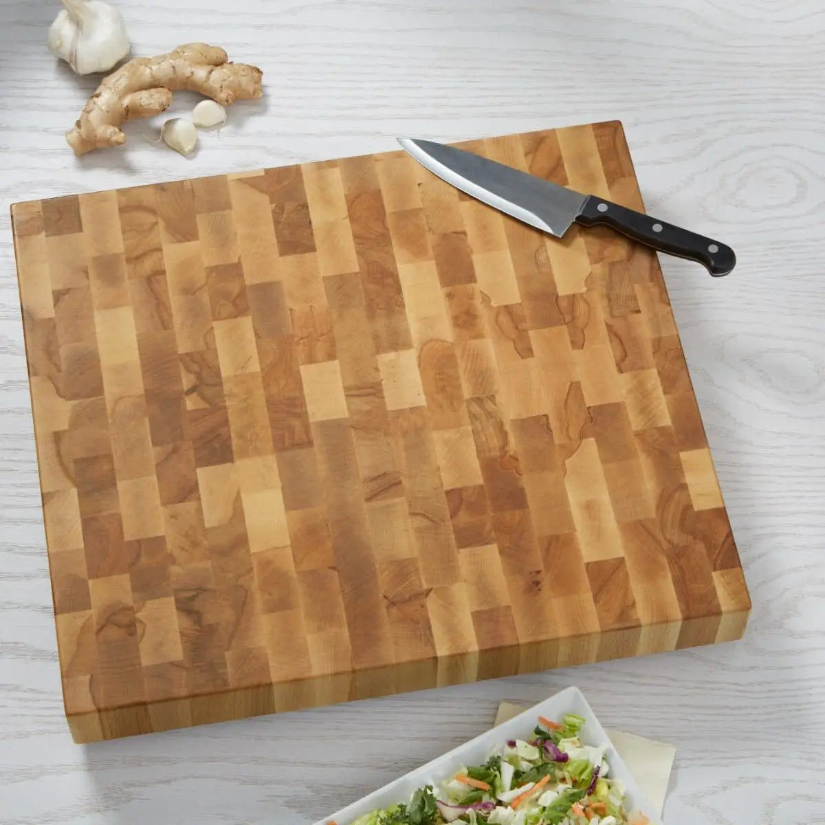 Premium Wooden Cutting Board 16x18x1.75 - Handcrafted North American Hardwood End Grain with Feet - Charcuterie/Wedding