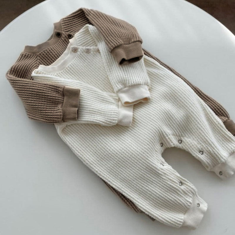Waffle Cotton Long-Sleeved Baby Jumpsuit for All Seasons