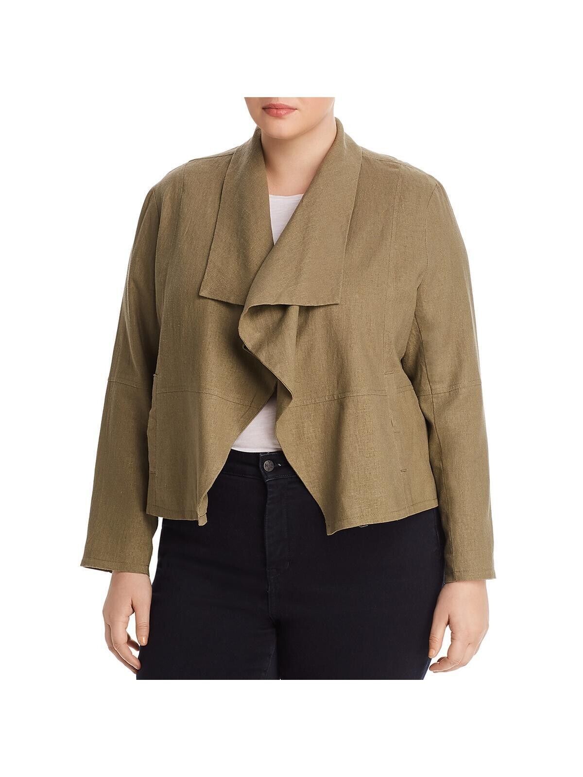 Bagatelle Womens Plus Wide Lapel Drape Front Linen Jacket Blazer